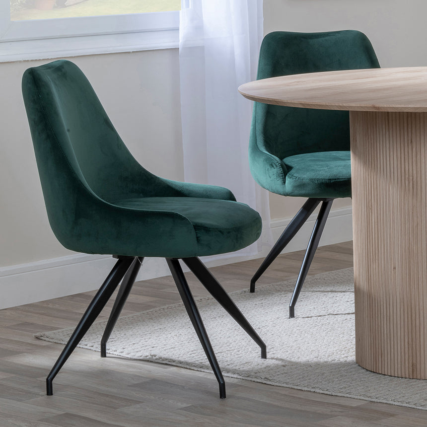 Charlton 4 Seater Fluted Round Dining Set - 4 Diana Velvet Fabric Swivel Dining Chair
