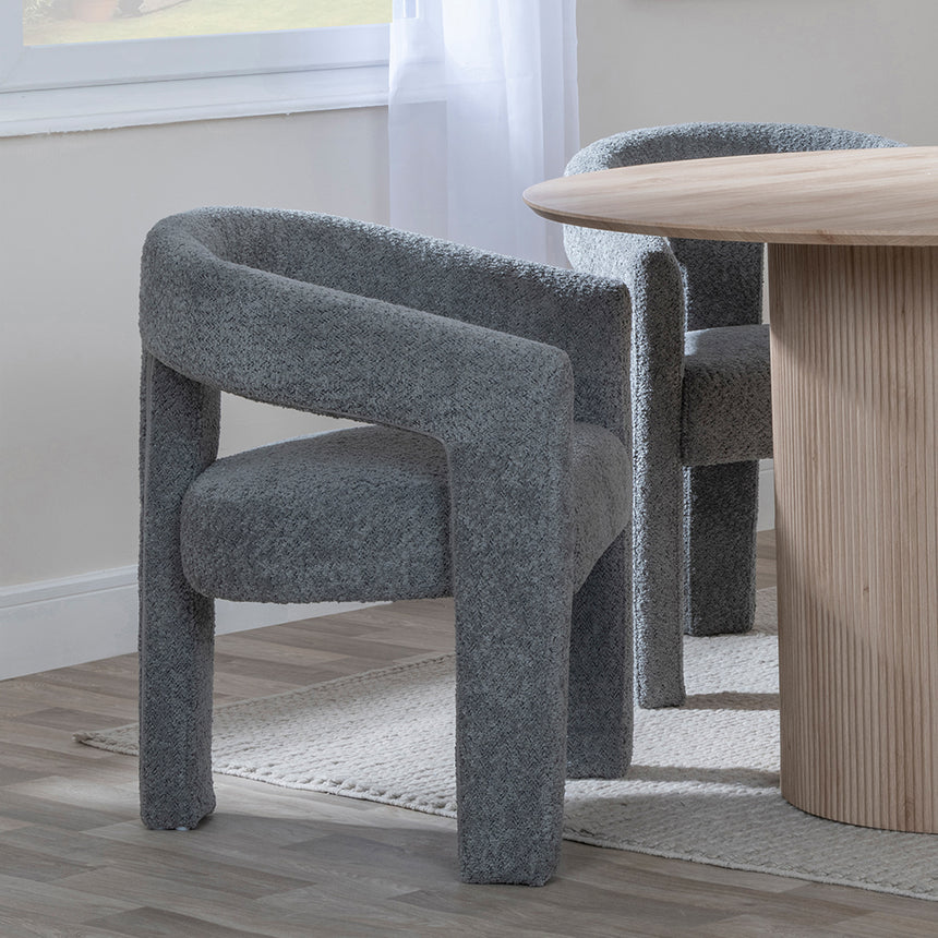 Charlton 4 Seater Fluted Round Dining Set - 4 Killen Boucle Fabric Dining Chair