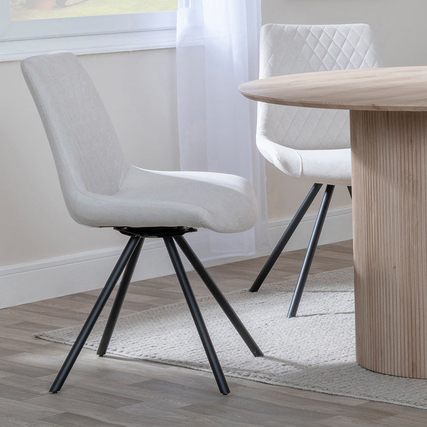 Charlton 4 Seater Fluted Round Dining Set - 4 Messina Fabric Swivel Dining Chair