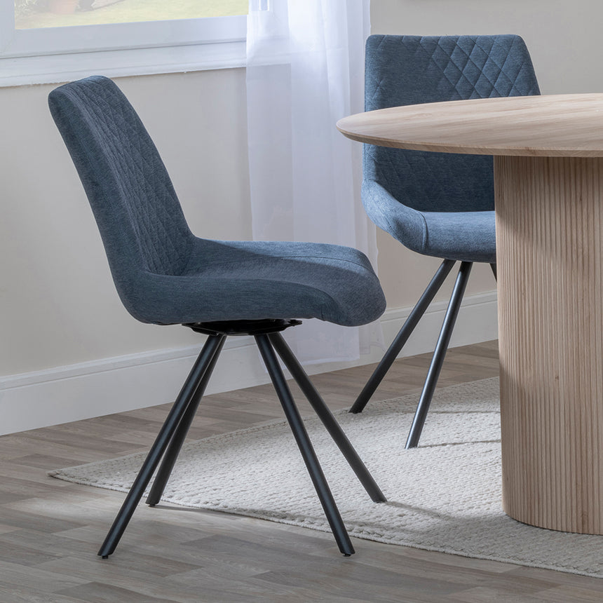 Charlton 4 Seater Fluted Round Dining Set - 4 Messina Fabric Swivel Dining Chair