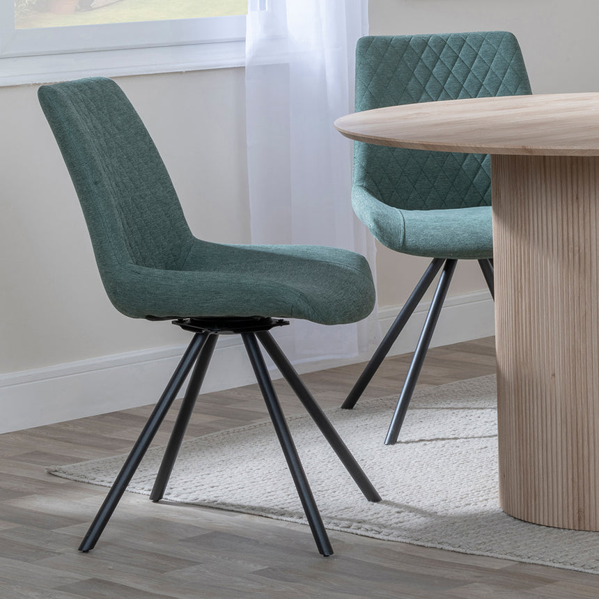Charlton 4 Seater Fluted Round Dining Set - 4 Messina Fabric Swivel Dining Chair