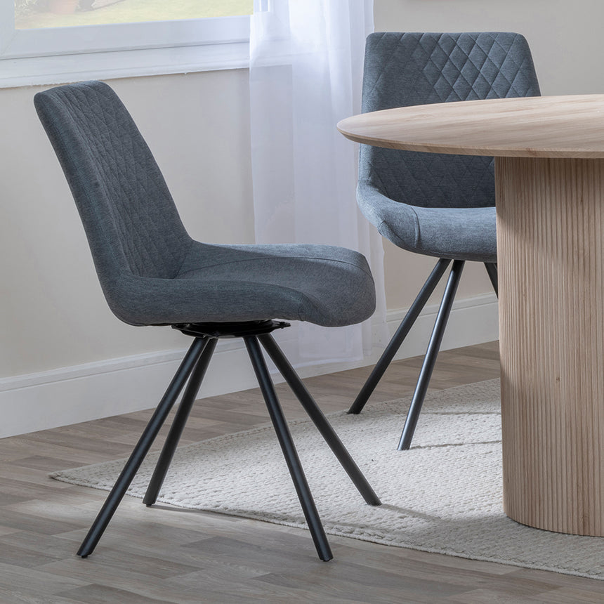 Charlton 4 Seater Fluted Round Dining Set - 4 Messina Fabric Swivel Dining Chair