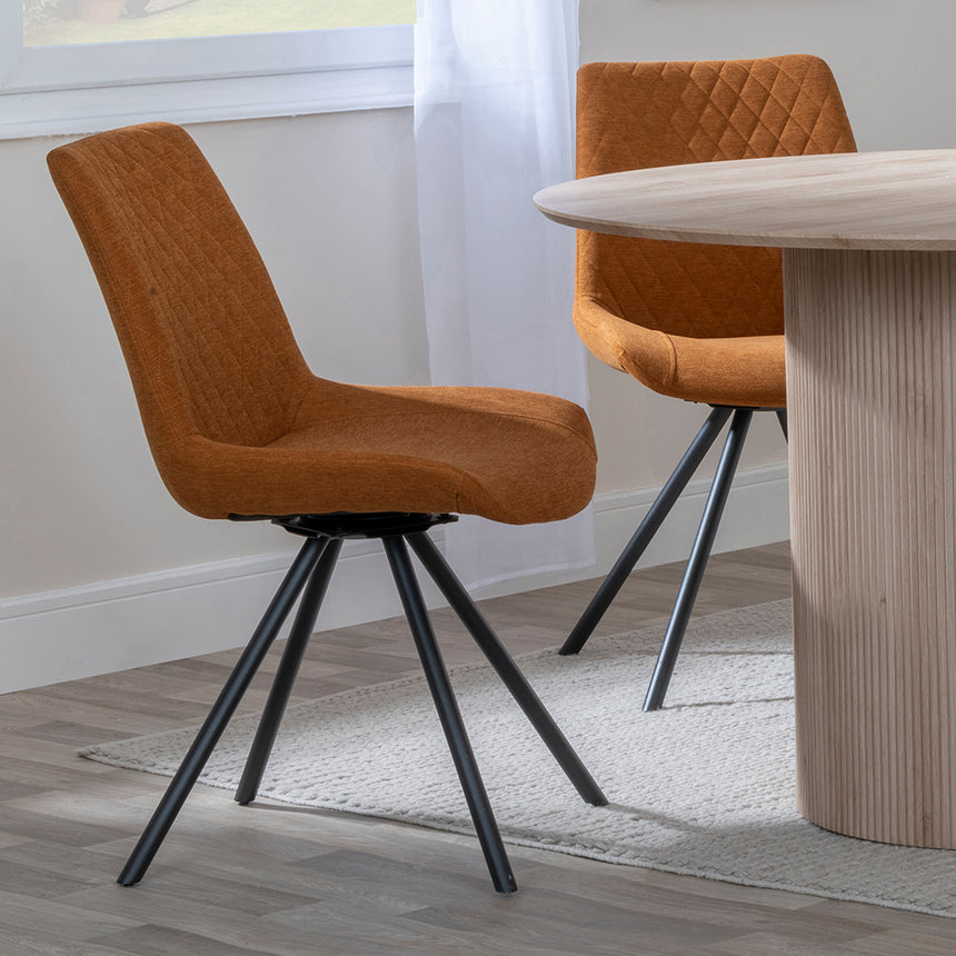 Charlton 4 Seater Fluted Round Dining Set - 4 Messina Fabric Swivel Dining Chair