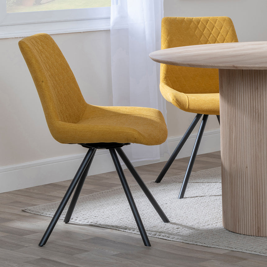 Charlton 4 Seater Fluted Round Dining Set - 4 Messina Fabric Swivel Dining Chair