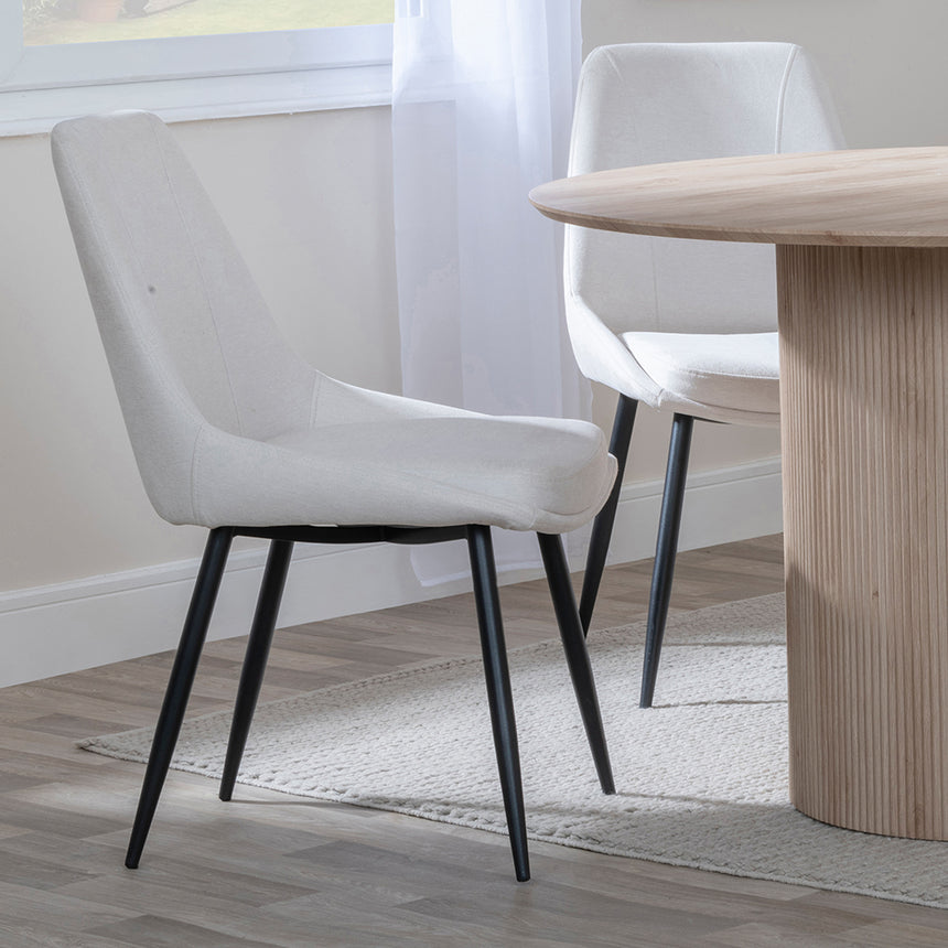 Charlton 4 Seater Fluted Round Dining Set - 4 Rovereto Fabric Dining Chair