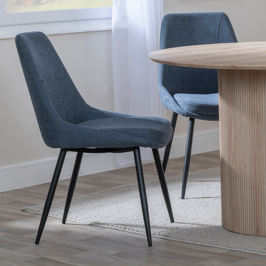 Charlton 4 Seater Fluted Round Dining Set - 4 Rovereto Fabric Dining Chair