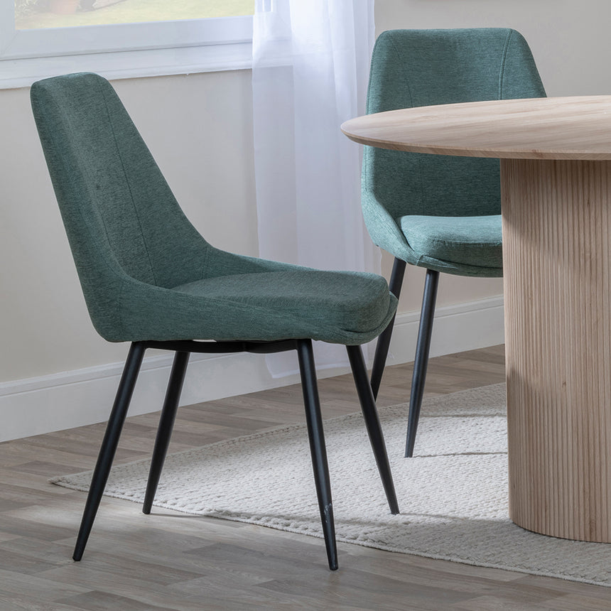 Charlton 4 Seater Fluted Round Dining Set - 4 Rovereto Fabric Dining Chair