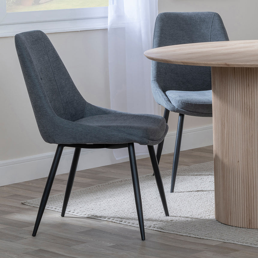 Charlton 4 Seater Fluted Round Dining Set - 4 Rovereto Fabric Dining Chair