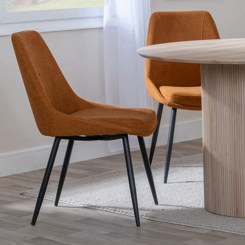 Charlton 4 Seater Fluted Round Dining Set - 4 Rovereto Fabric Dining Chair