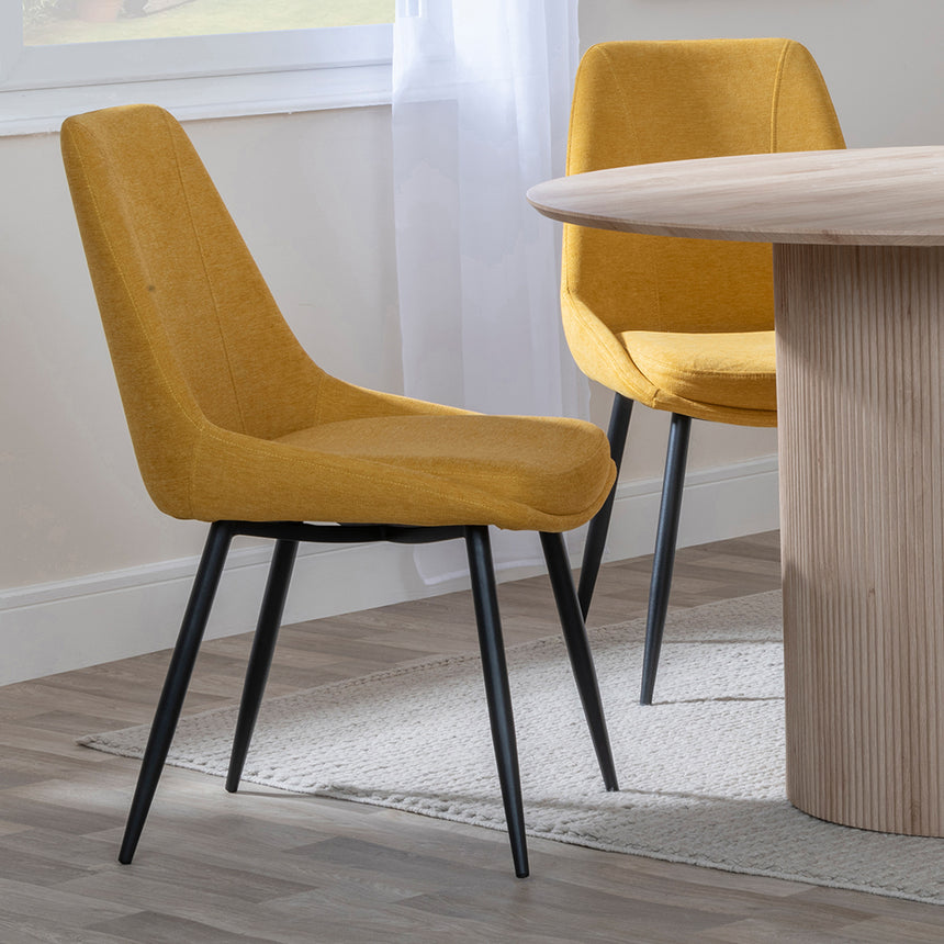Charlton 4 Seater Fluted Round Dining Set - 4 Rovereto Fabric Dining Chair