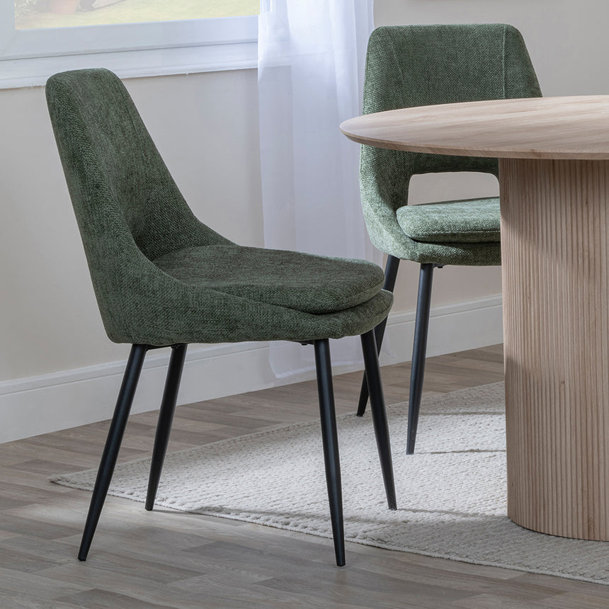 Charlton 4 Seater Fluted Round Dining Set - 4 Stansbury Fabric Dining Chair