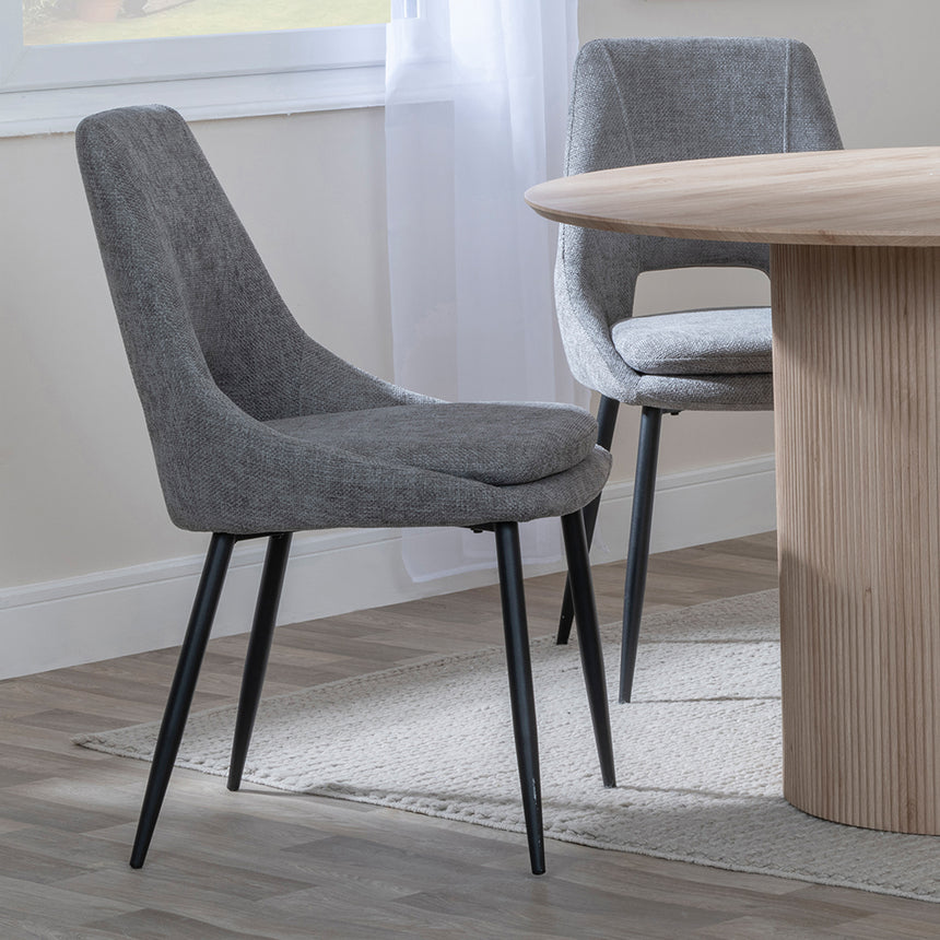 Charlton 4 Seater Fluted Round Dining Set - 4 Stansbury Fabric Dining Chair