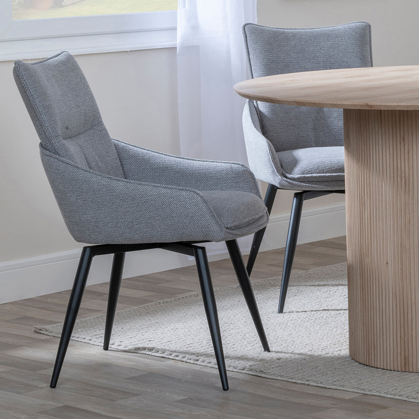 Charlton 4 Seater Fluted Round Dining Set - 4 Torres Fabric Swivel Dining Chair