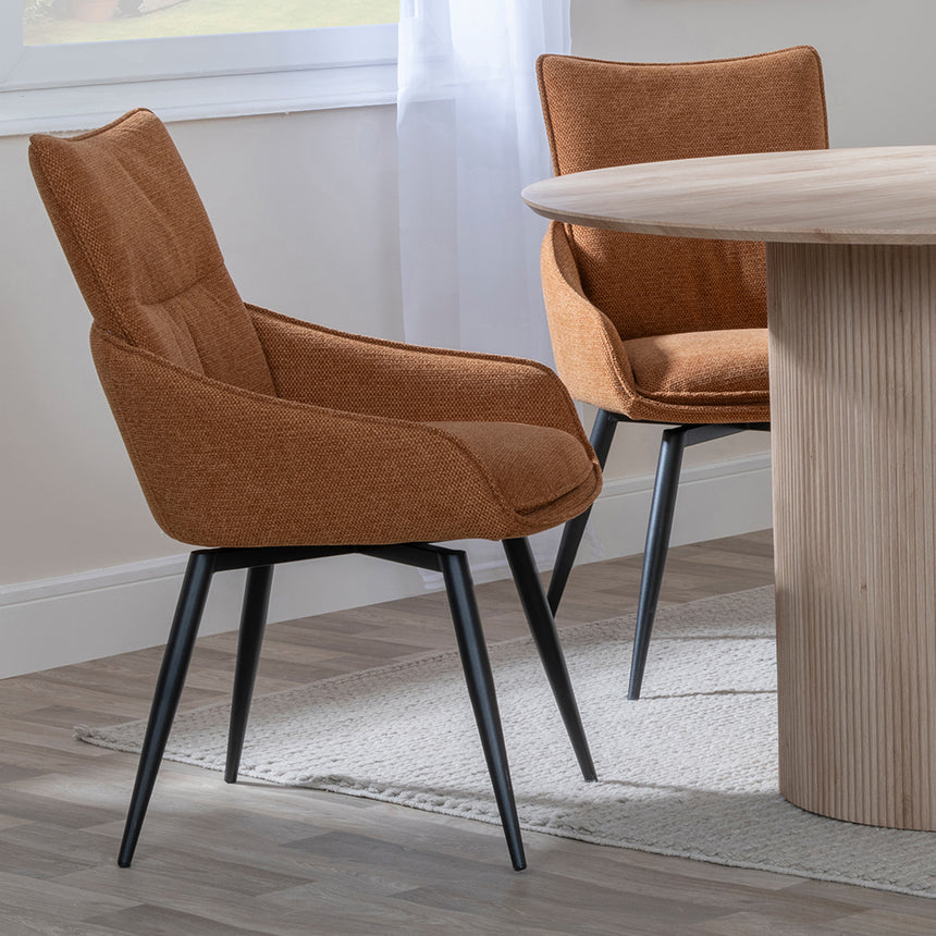 Charlton 4 Seater Fluted Round Dining Set - 4 Torres Fabric Swivel Dining Chair