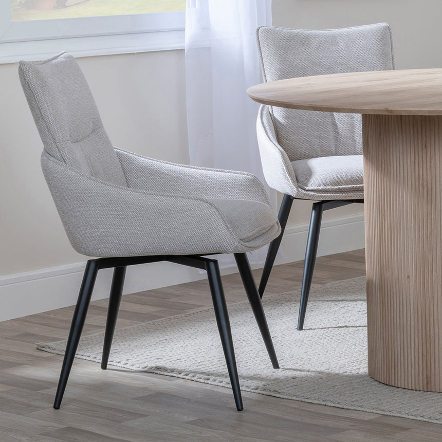 Charlton 4 Seater Fluted Round Dining Set - 4 Torres Fabric Swivel Dining Chair