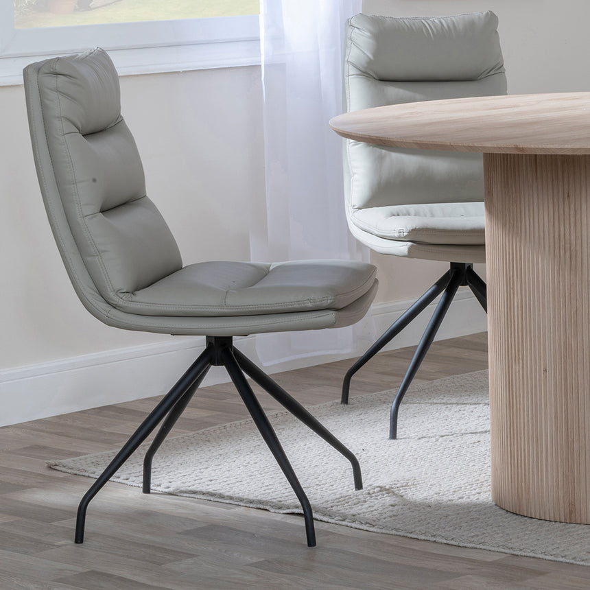 Charlton Fluted Oak 4 Seater Round Dining Set - Tuscany Leather Swivel Dining Chair