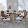Charlton Fluted Oak 4 Seater Round Dining Set - Tuscany Leather Swivel Dining Chair