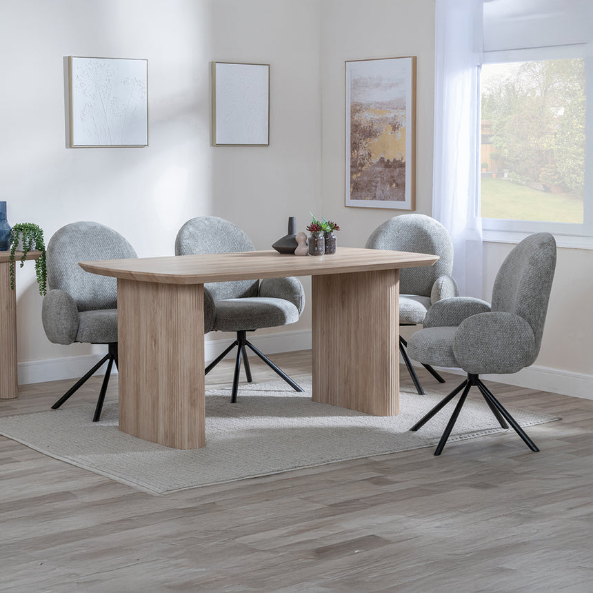 Charlton Fluted Oak Dining Set - Altavista Fabric Swivel Dining Chair