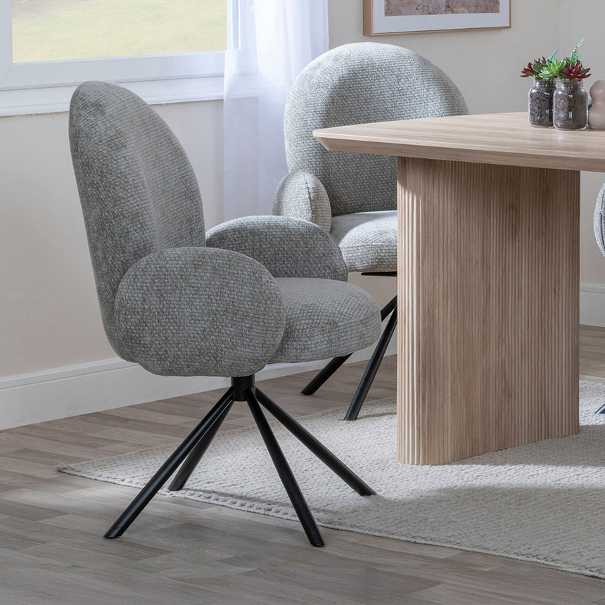 Charlton Fluted Oak Dining Set - Altavista Fabric Swivel Dining Chair