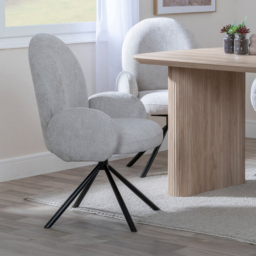 Charlton Fluted Oak Dining Set - Altavista Fabric Swivel Dining Chair