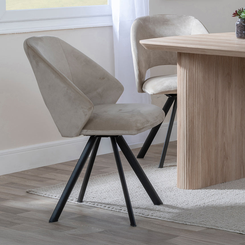 Charlton Fluted Oak Dining Set - Burano Velvet Fabric Swivel Dining Chair