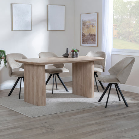 Charlton 6 Seater Fluted Dining Set - Burano Velvet Fabric Swivel Dining Chair