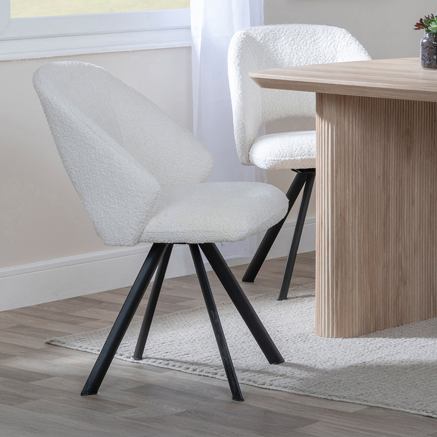 Charlton Fluted Oak Dining Set - Burano Velvet Fabric Swivel Dining Chair
