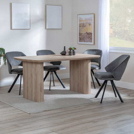 Charlton 6 Seater Fluted Dining Set - Burano Velvet Fabric Swivel Dining Chair