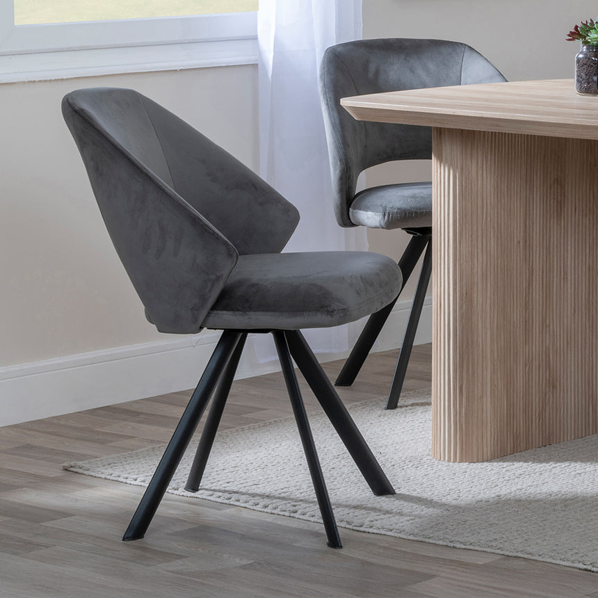 Charlton Fluted Oak Dining Set - Burano Velvet Fabric Swivel Dining Chair