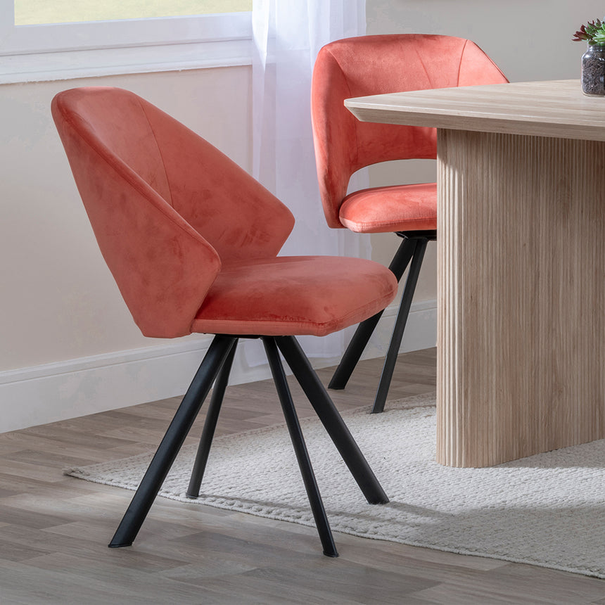 Charlton Fluted Oak Dining Set - Burano Velvet Fabric Swivel Dining Chair