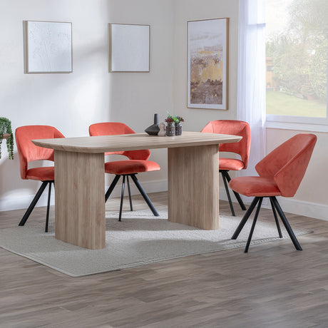Charlton 6 Seater Fluted Dining Set - Burano Velvet Fabric Swivel Dining Chair