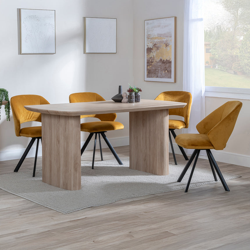 Charlton Fluted Oak Dining Set - Burano Velvet Fabric Swivel Dining Chair