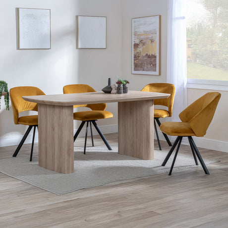 Charlton 6 Seater Fluted Dining Set - Burano Velvet Fabric Swivel Dining Chair