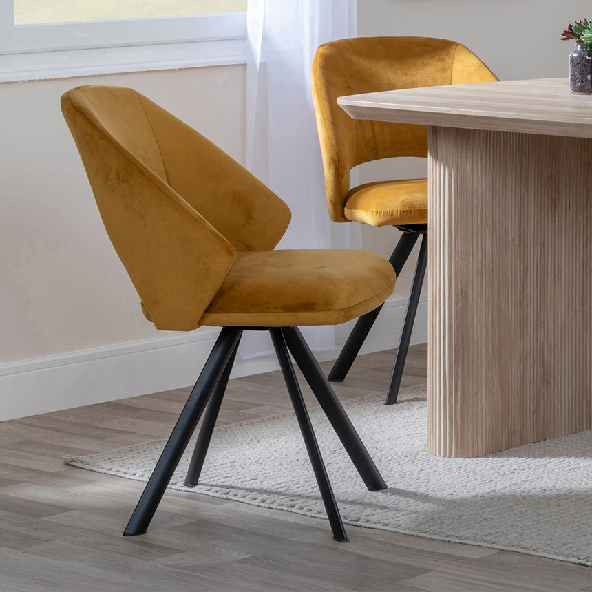Charlton Fluted Oak Dining Set - Burano Velvet Fabric Swivel Dining Chair