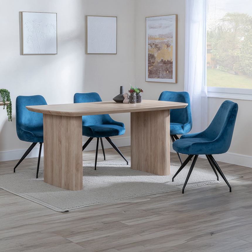 Charlton Fluted Oak Dining Set - Diana Velvet Fabric Swivel Dining Chair