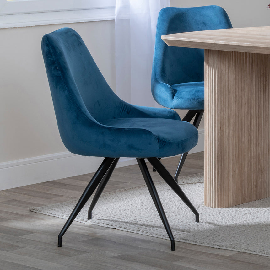 Charlton Fluted Oak Dining Set - Diana Velvet Fabric Swivel Dining Chair