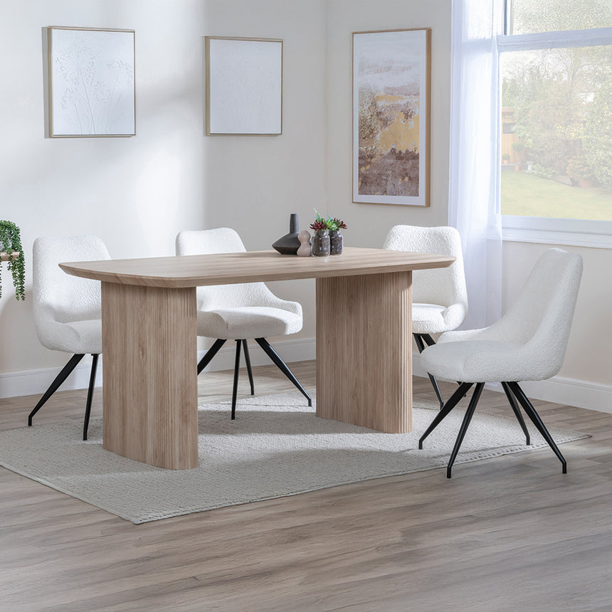 Charlton Fluted Oak Dining Set - Diana Velvet Fabric Swivel Dining Chair