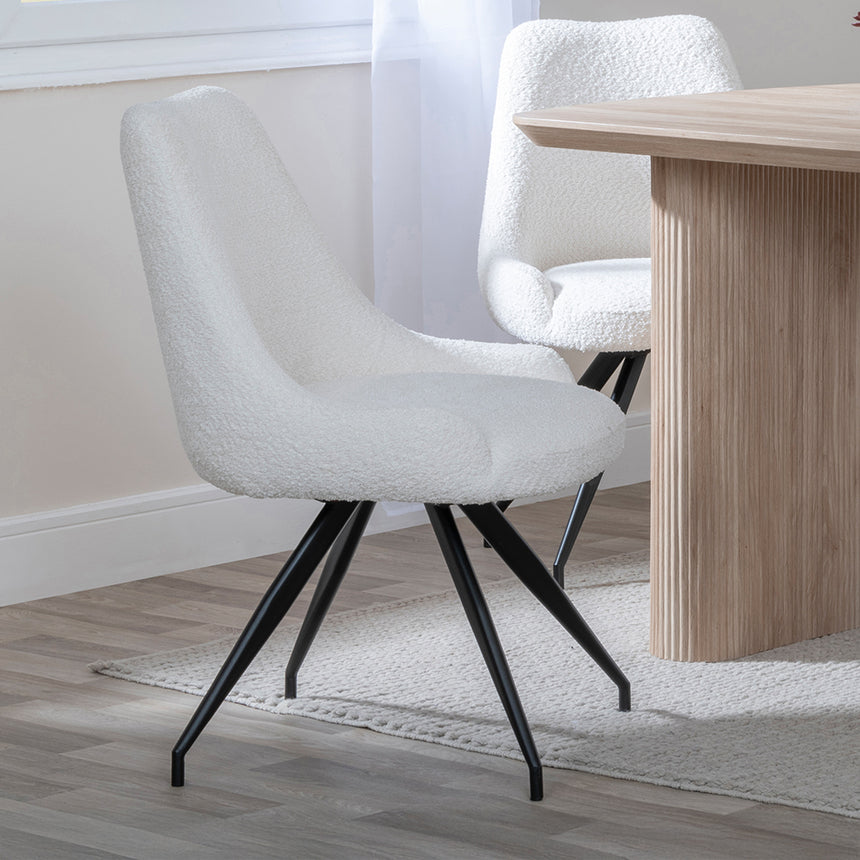 Charlton 6 Seater Fluted Dining Set - Diana Velvet Fabric Swivel Dining Chair