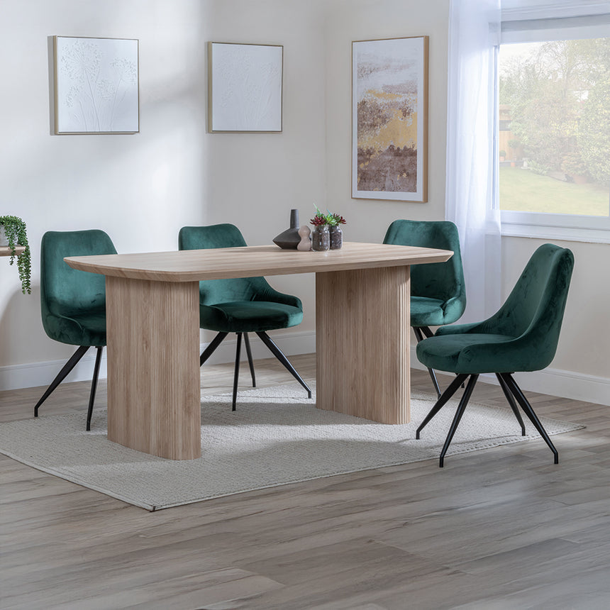 Charlton Fluted Oak Dining Set - Diana Velvet Fabric Swivel Dining Chair
