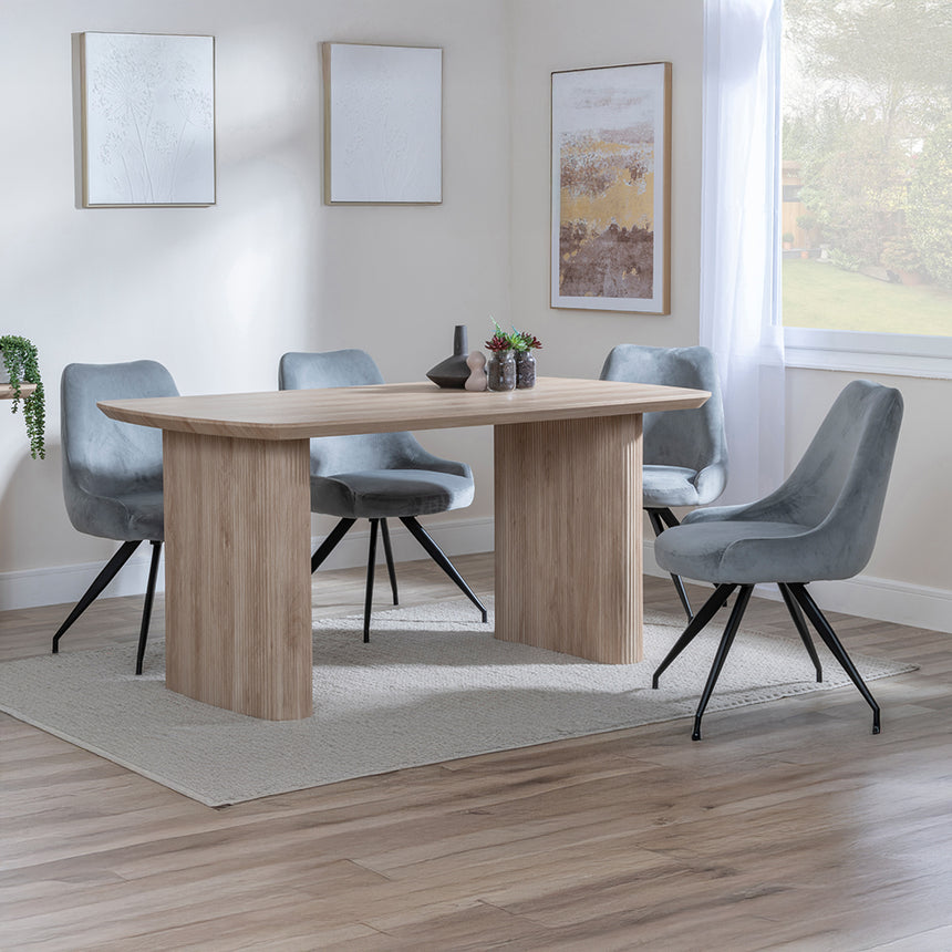 Charlton Fluted Oak Dining Set - Diana Velvet Fabric Swivel Dining Chair