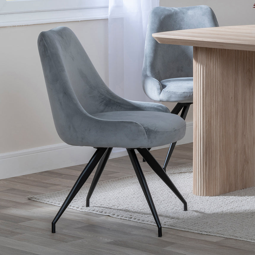 Charlton Fluted Oak Dining Set - Diana Velvet Fabric Swivel Dining Chair