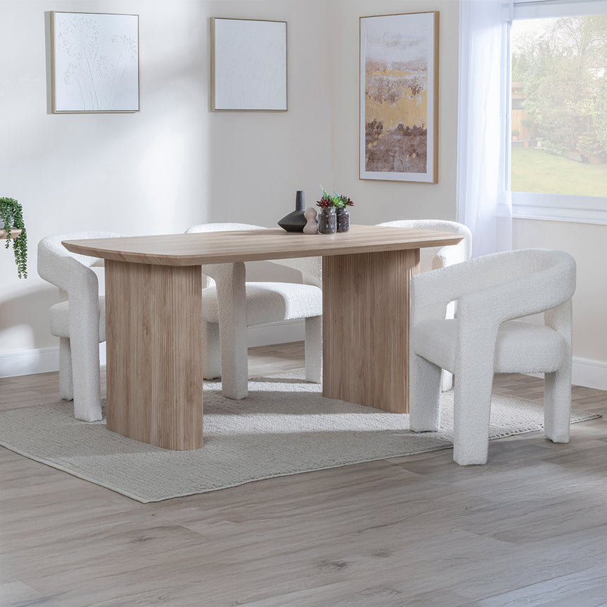 Charlton Fluted Oak Dining Set - Killen Boucle Fabric Dining Chair