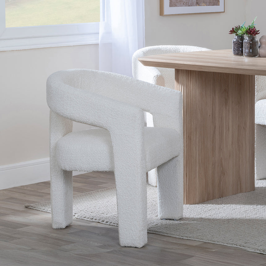 Charlton Fluted Oak Dining Set - Killen Boucle Fabric Dining Chair
