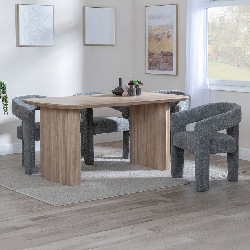 Charlton Fluted Oak Dining Set - Killen Boucle Fabric Dining Chair