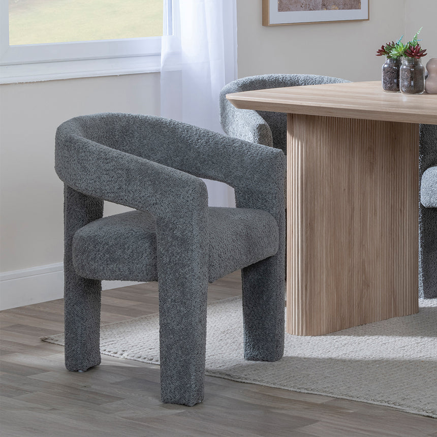 Charlton Fluted Oak Dining Set - Killen Boucle Fabric Dining Chair