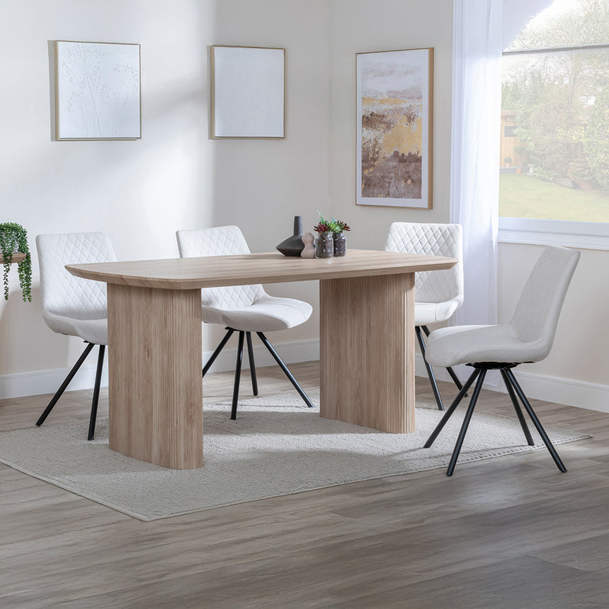Charlton Fluted Oak Dining Set - Messina Fabric Swivel Dining Chair