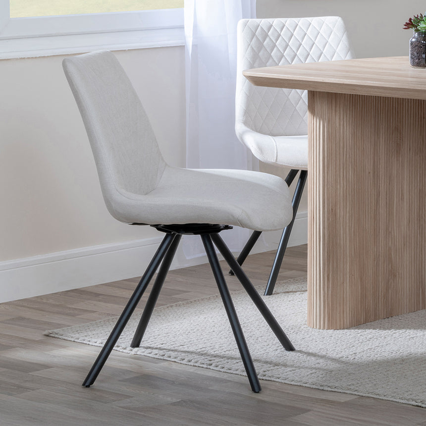 Charlton Fluted Oak Dining Set - Messina Fabric Swivel Dining Chair