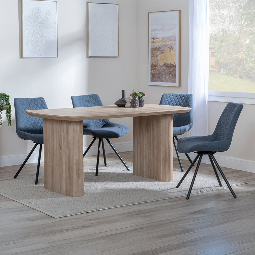 Charlton Fluted Oak Dining Set - Messina Fabric Swivel Dining Chair