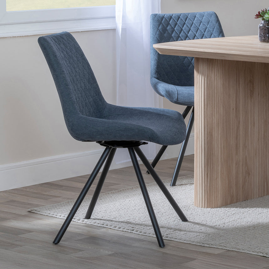 Charlton Fluted Oak Dining Set - Messina Fabric Swivel Dining Chair