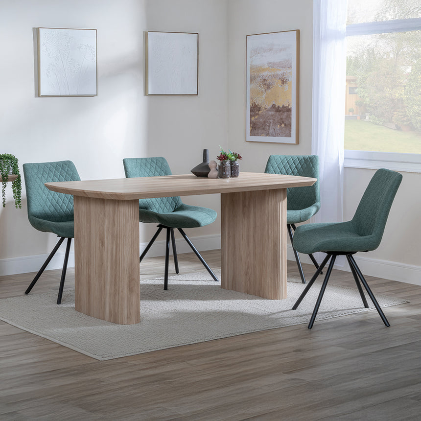 Charlton Fluted Oak Dining Set - Messina Fabric Swivel Dining Chair